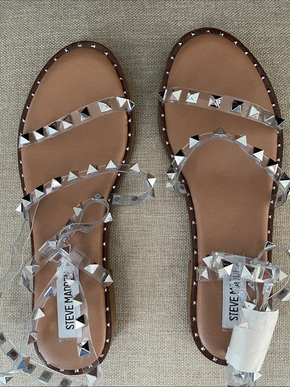 Steve Madden Clear Studded Sandals with Brown Footbed